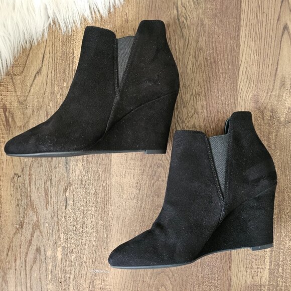 Via Spiga Kenzie Suede Covered Wedge Pull On Ankle Boots Booties, 6, Black - Picture 3 of 11